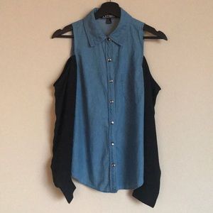 F21 Cold Shoulder Chambray Button Up